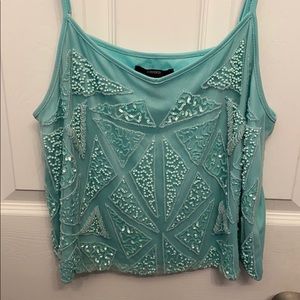 Blue Beaded Cropped Top